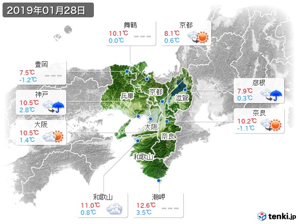 近畿地方(2019年01月28日の天気