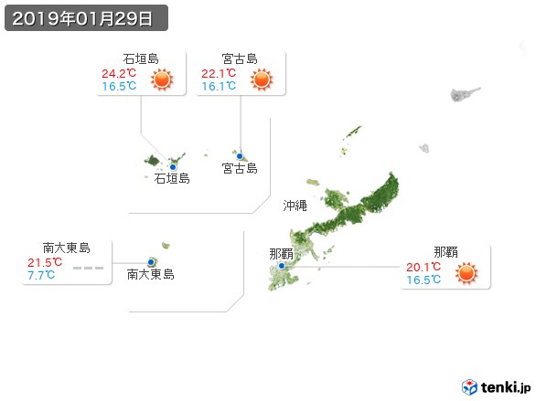 沖縄地方(2019年01月29日の天気