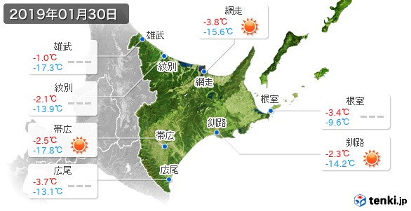 道東(2019年01月30日の天気