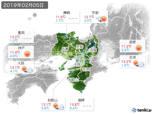 近畿地方(2019年02月05日の天気