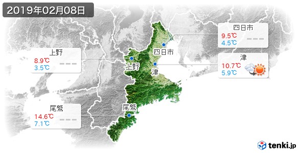 三重県(2019年02月08日の天気