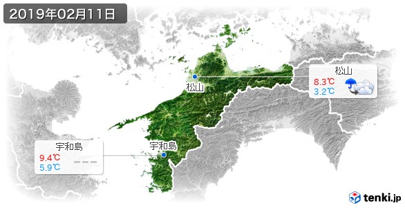 愛媛県(2019年02月11日の天気