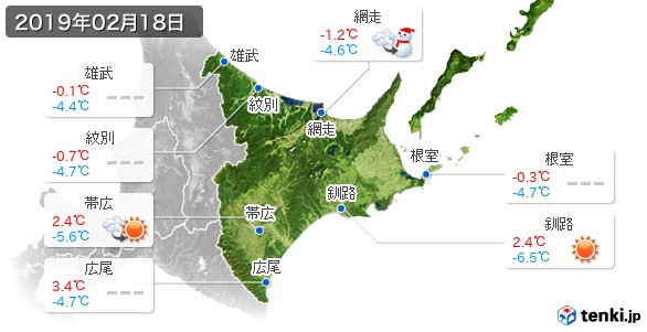 道東(2019年02月18日の天気
