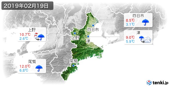 三重県(2019年02月19日の天気