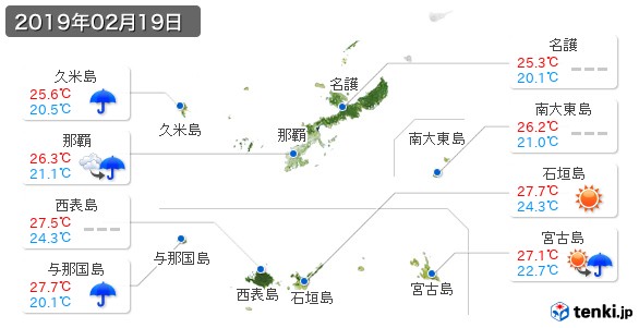 沖縄県(2019年02月19日の天気