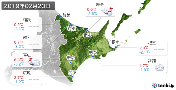 道東(2019年02月20日の天気