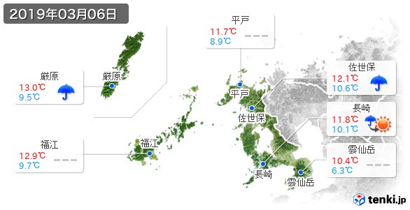 長崎県(2019年03月06日の天気