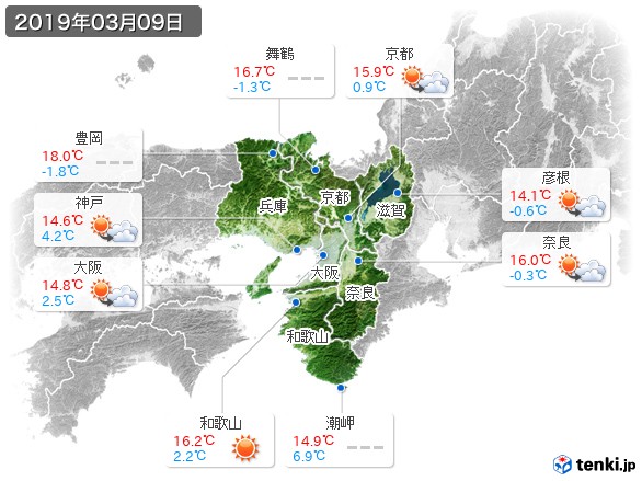 近畿地方(2019年03月09日の天気