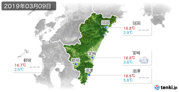 宮崎県(2019年03月09日の天気