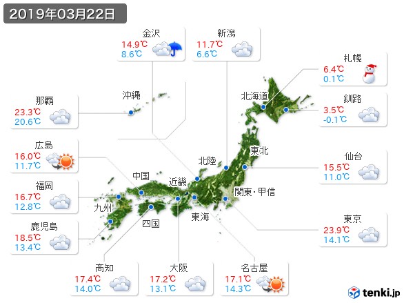 過去の天気 実況天気 19年03月22日 日本気象協会 Tenki Jp