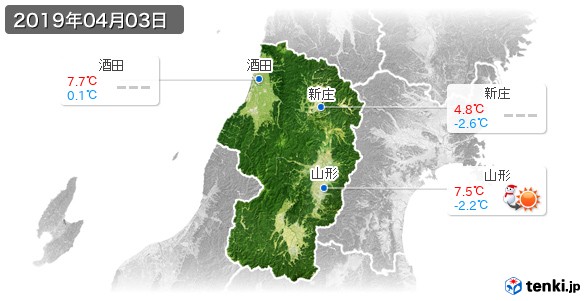 山形県(2019年04月03日の天気