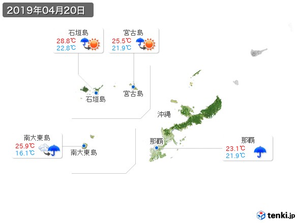 沖縄地方(2019年04月20日の天気