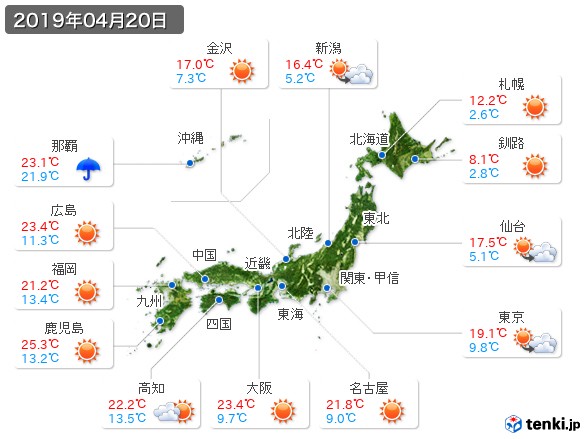 過去の天気 実況天気 19年04月日 日本気象協会 Tenki Jp