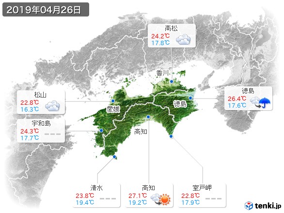 四国地方(2019年04月26日の天気