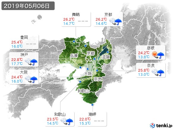 近畿地方(2019年05月06日の天気