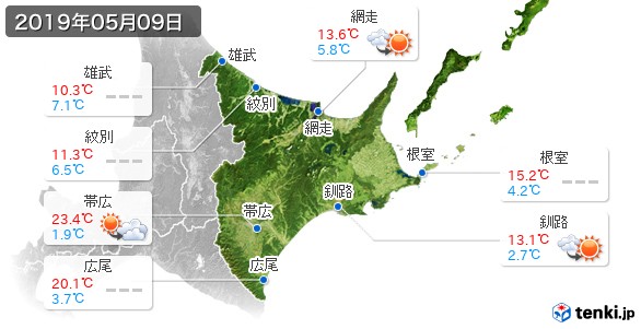 道東(2019年05月09日の天気