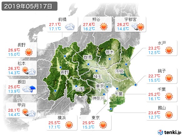 関東・甲信地方(2019年05月17日の天気