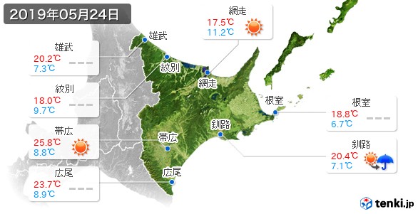 道東(2019年05月24日の天気