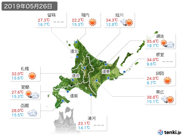 北海道地方(2019年05月26日の天気