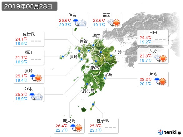 九州地方(2019年05月28日の天気