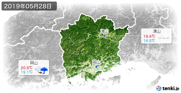 岡山県(2019年05月28日の天気