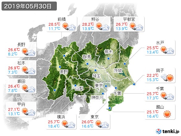 関東・甲信地方(2019年05月30日の天気