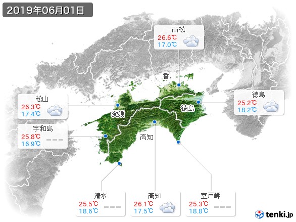 四国地方(2019年06月01日の天気