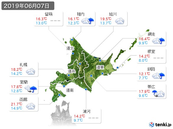 北海道地方(2019年06月07日の天気