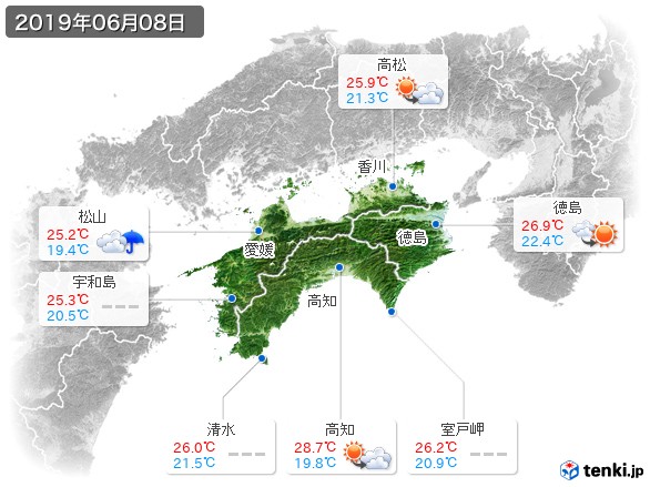 四国地方(2019年06月08日の天気