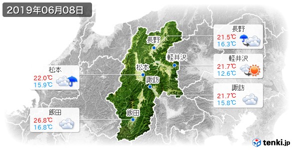 長野県(2019年06月08日の天気