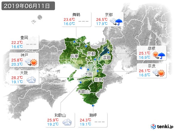 近畿地方(2019年06月11日の天気