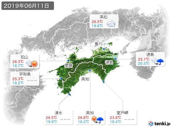 四国地方(2019年06月11日の天気