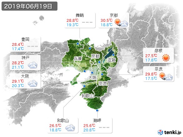 近畿地方(2019年06月19日の天気
