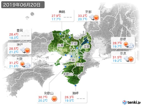 近畿地方(2019年06月20日の天気