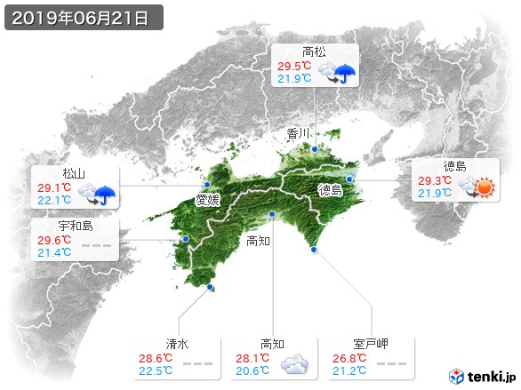 四国地方(2019年06月21日の天気