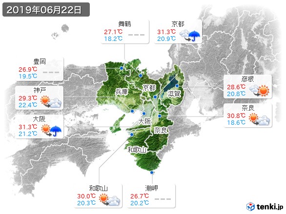 近畿地方(2019年06月22日の天気