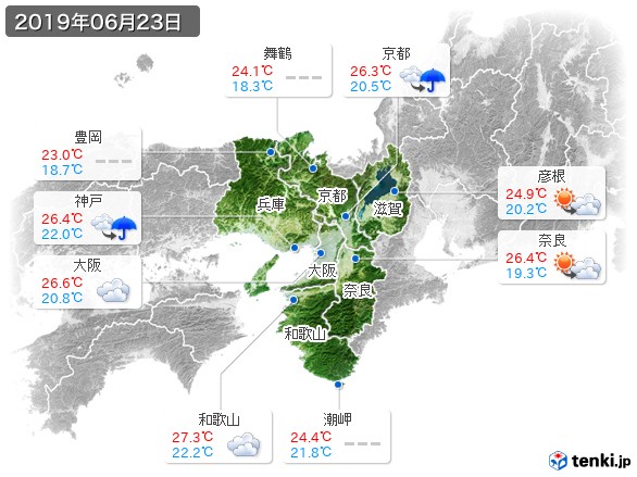 近畿地方(2019年06月23日の天気