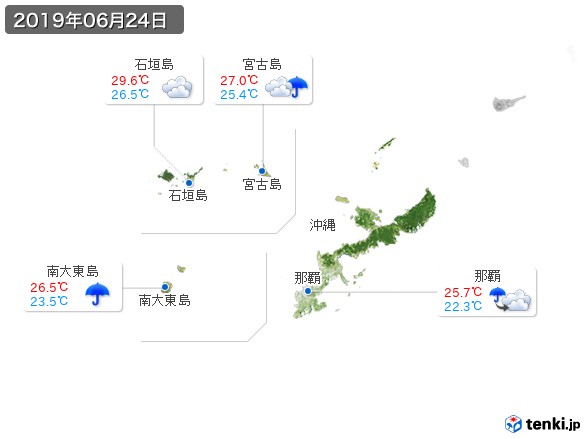 沖縄地方(2019年06月24日の天気