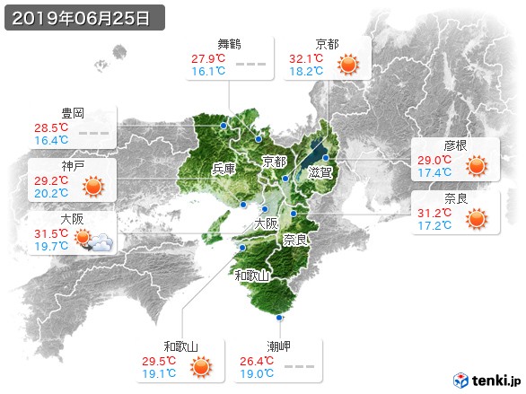 近畿地方(2019年06月25日の天気