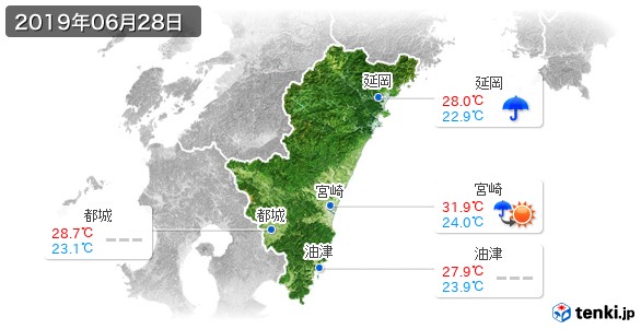 宮崎県(2019年06月28日の天気