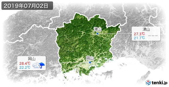 岡山県(2019年07月02日の天気