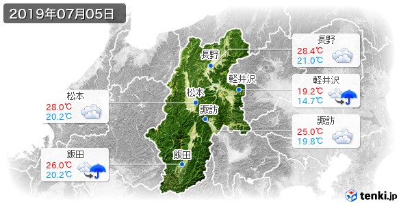 長野県(2019年07月05日の天気