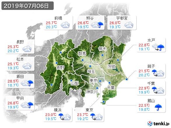 関東・甲信地方(2019年07月06日の天気