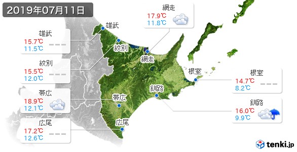 道東(2019年07月11日の天気