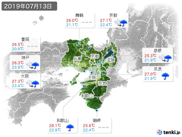 近畿地方(2019年07月13日の天気