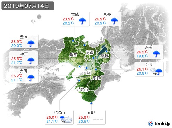 近畿地方(2019年07月14日の天気