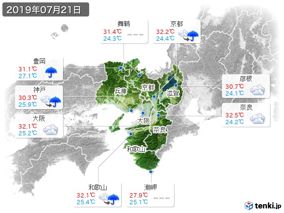 近畿地方(2019年07月21日の天気