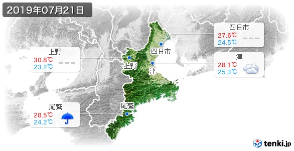 三重県(2019年07月21日の天気