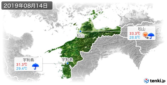 愛媛県(2019年08月14日の天気