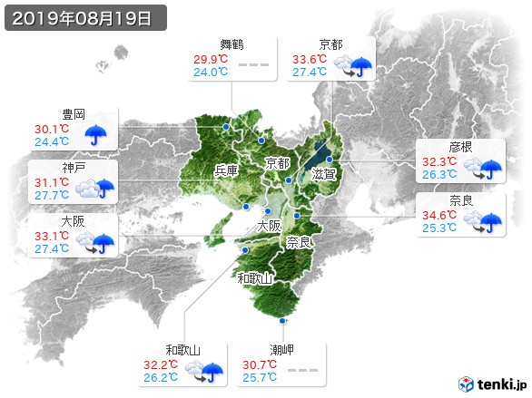 近畿地方(2019年08月19日の天気